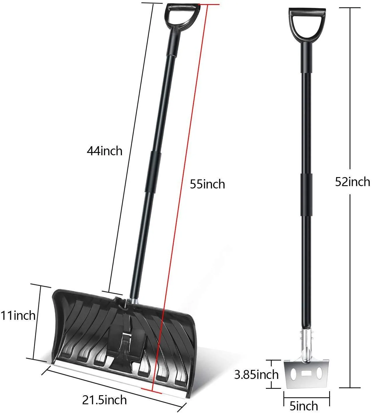 2-in-1 Snow Shovel & Ice Scraper, 55-INCH Collapsible Multipurpose Snow Shovels