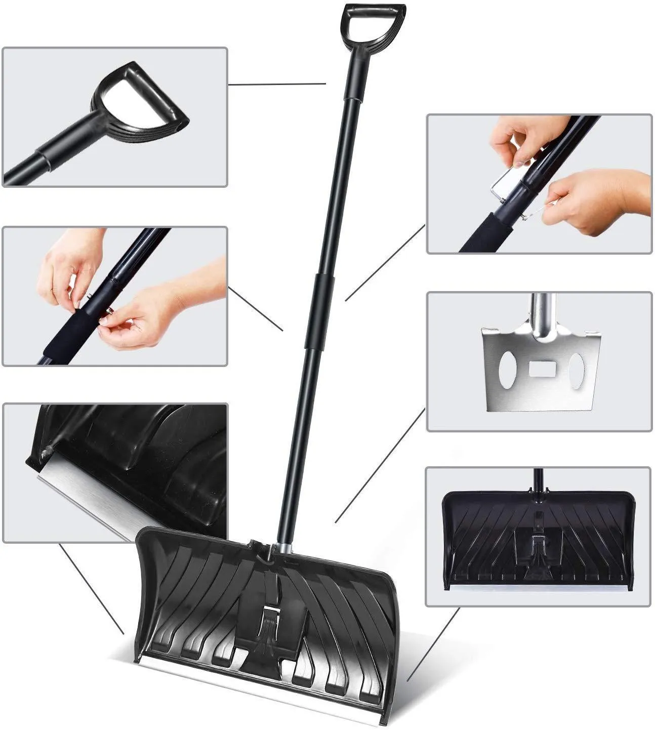 2-in-1 Snow Shovel & Ice Scraper, 55-INCH Collapsible Multipurpose Snow Shovels