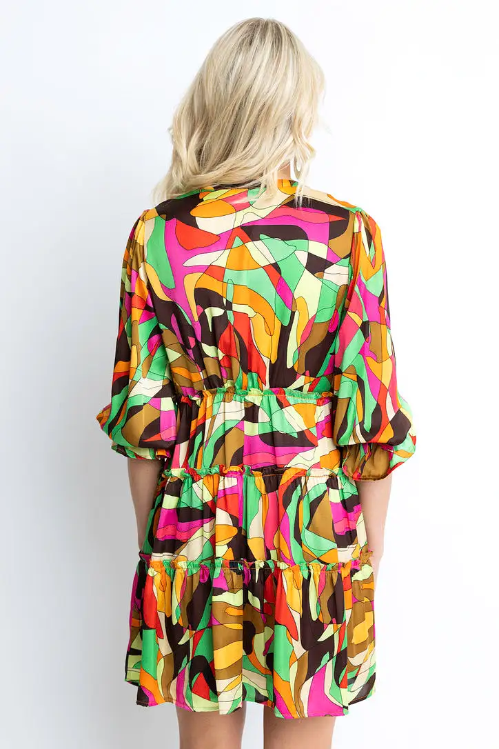 Abstract Colorful Vneck Dress