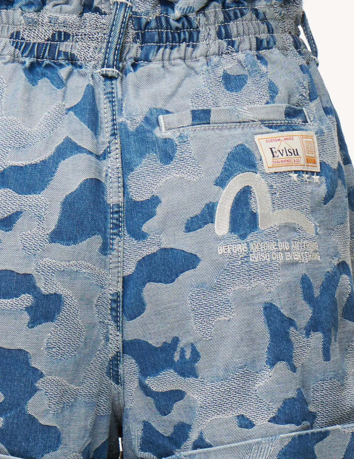 Allover Camouflage Jacquard Paperbag Denim Shorts