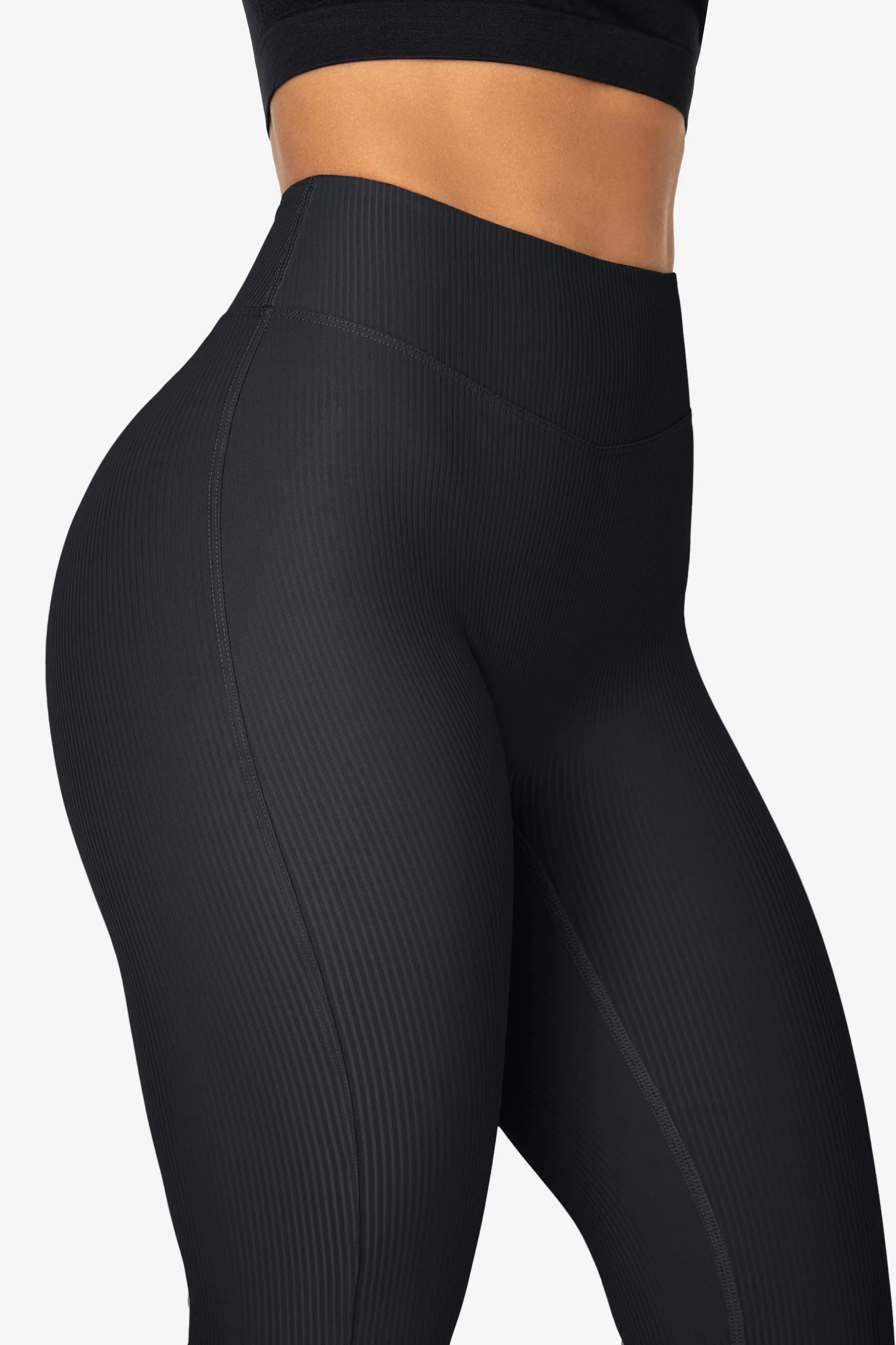 Black Ribbed Split Flared Leggings