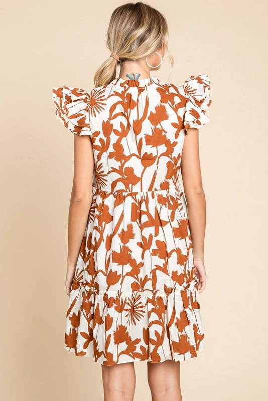 Brown and Cream Floral Dress