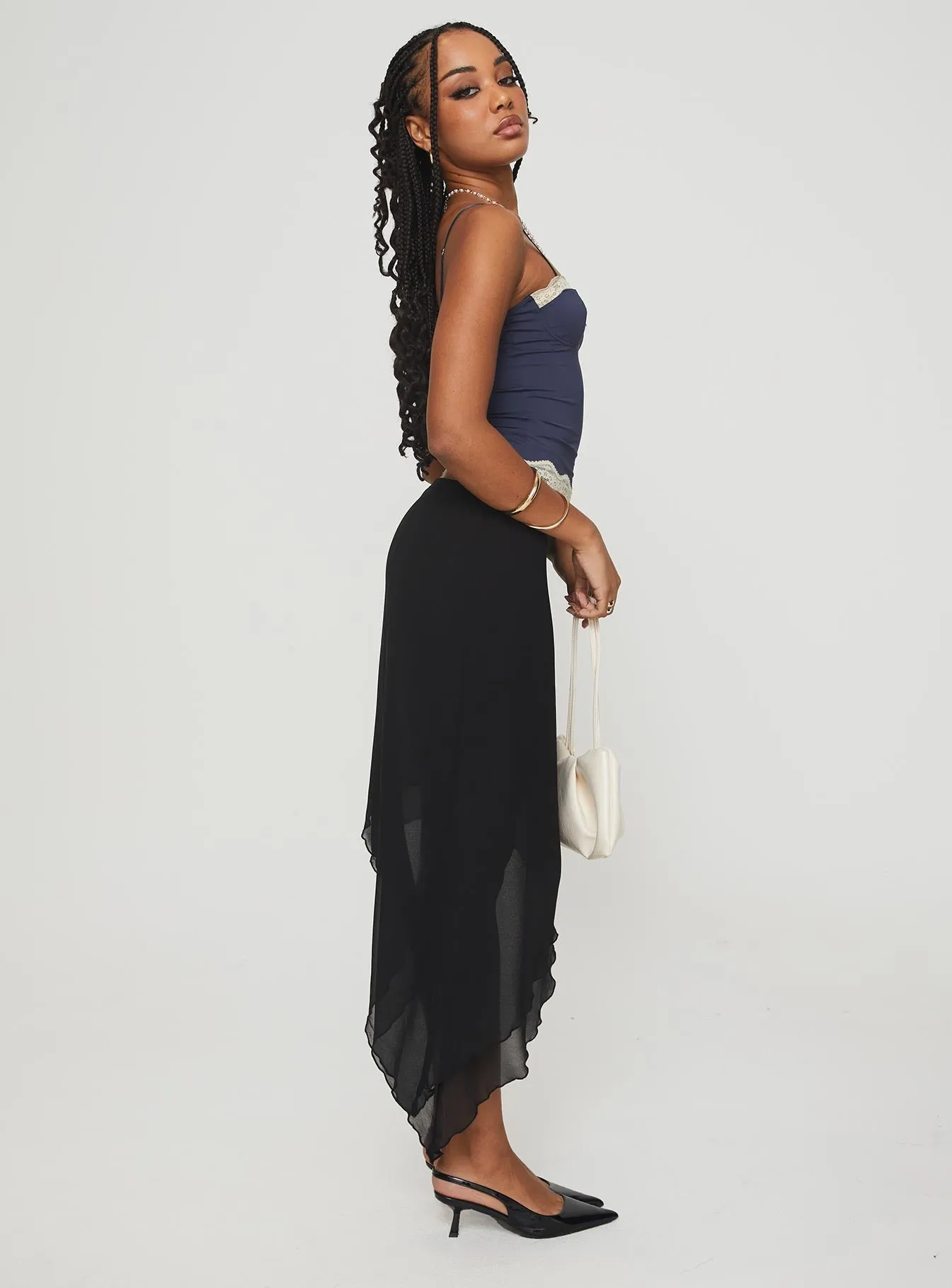 Canaan Asymmetrical Midi Skirt Black