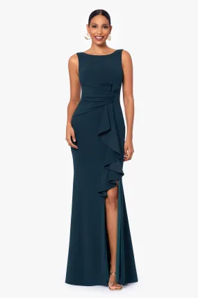 Christine Scuba Crepe Ruffled Bow Gown