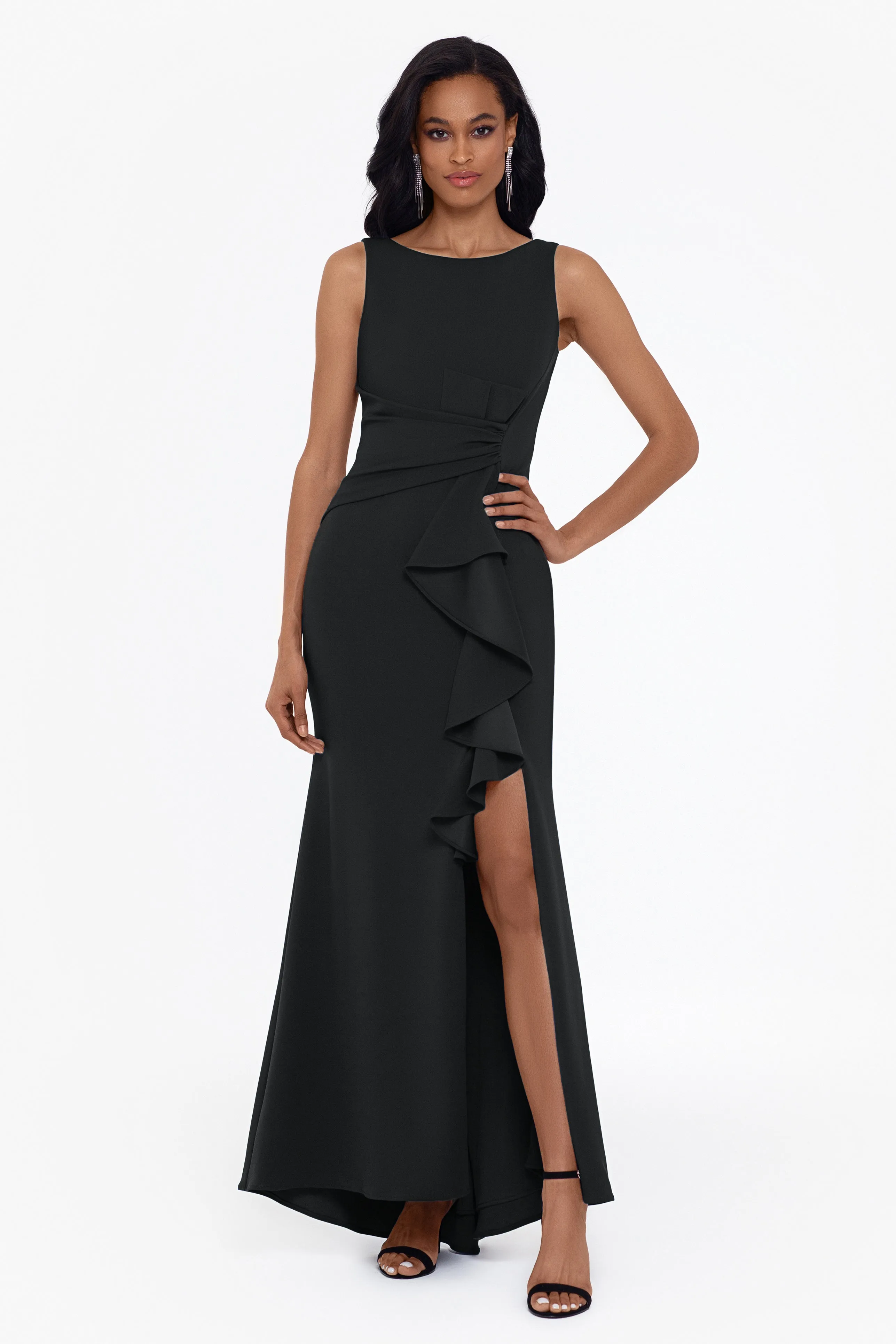 Christine Scuba Crepe Ruffled Bow Gown