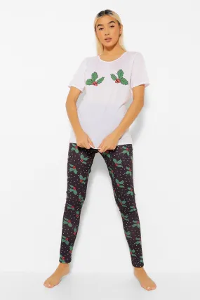 Christmas Holly T Shirt And Leggings Pajamas Set