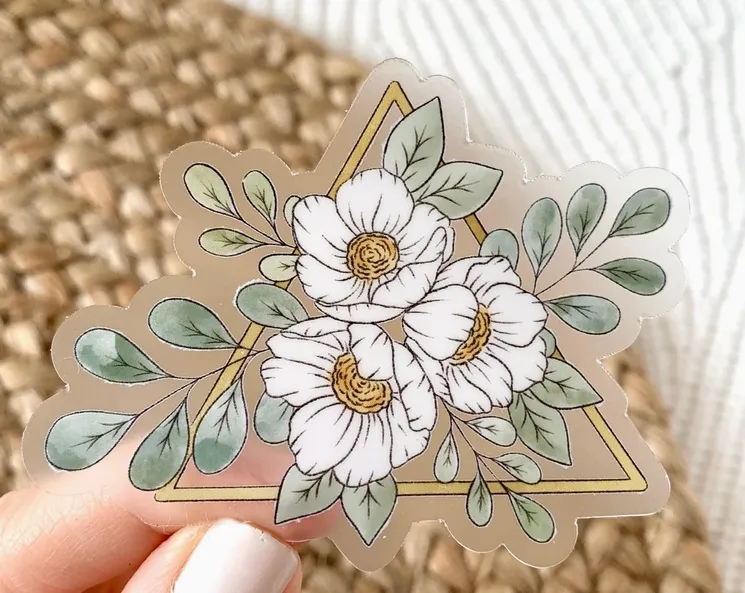 Clear Gold Triangle Floral Sticker