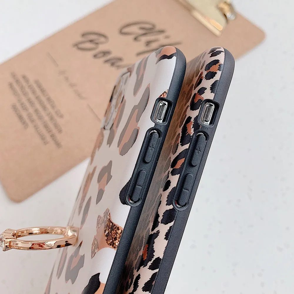 Cute Leopard Matte Case with Gold Holder