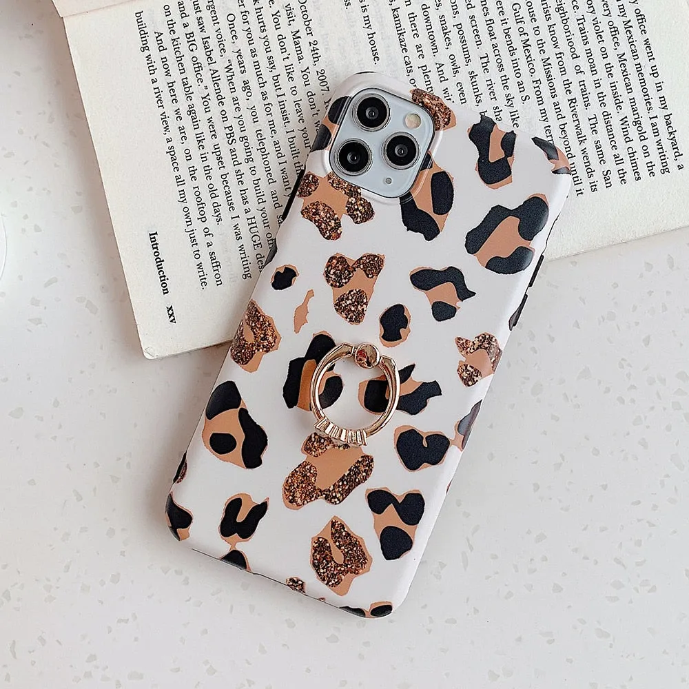 Cute Leopard Matte Case with Gold Holder