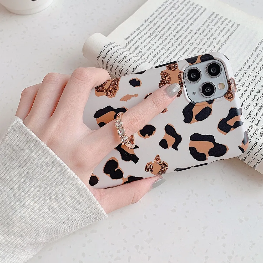 Cute Leopard Matte Case with Gold Holder