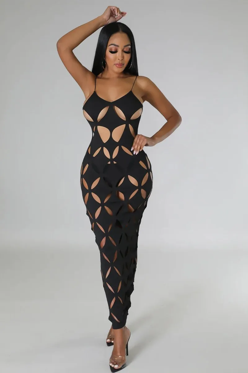 Diamond Cut Out Spaghetti Strap Bodycon Maxi Dress