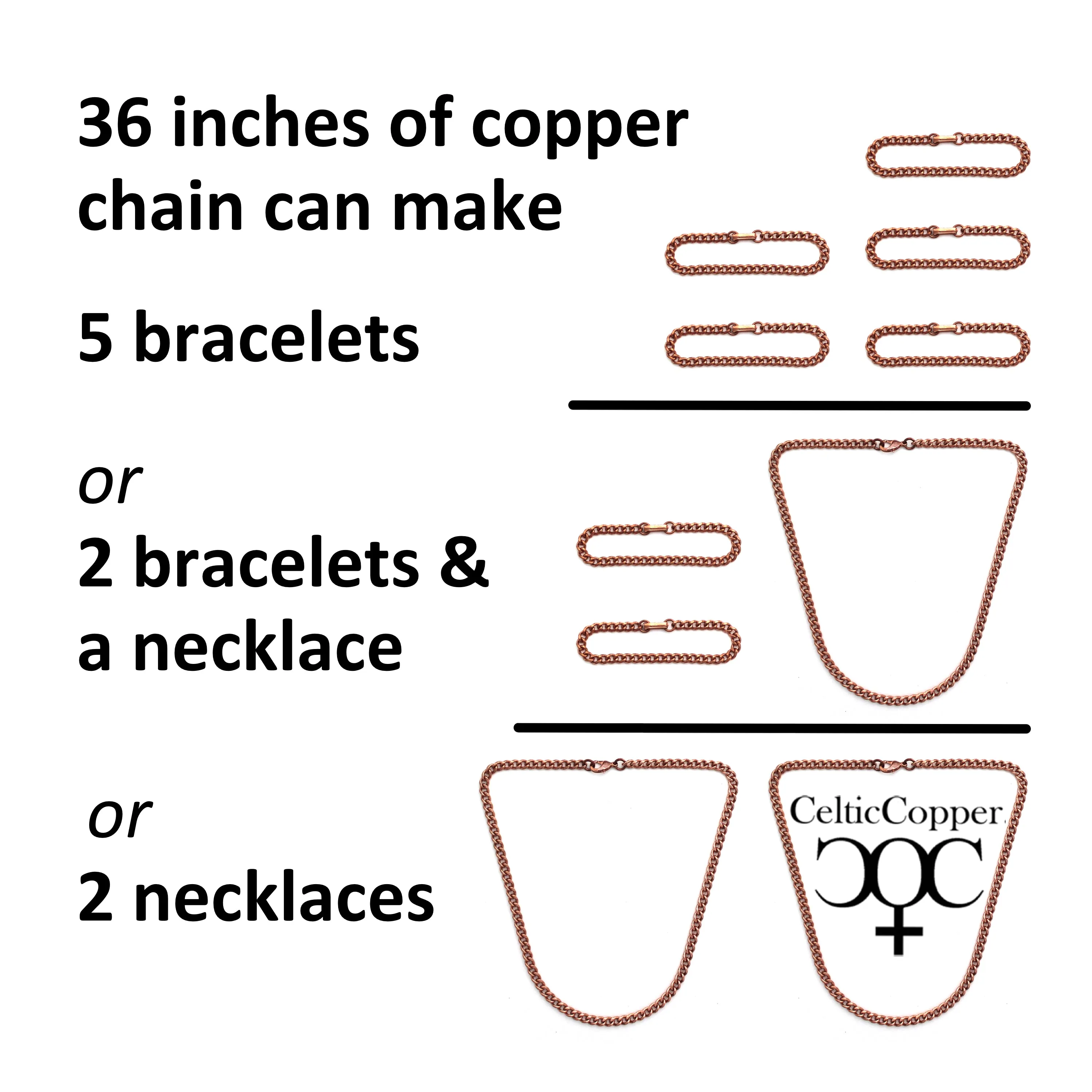 DIY Copper Jewelry Chain Making Kit / 36” Bulk 13mm Solid Copper Curb Chain / 5 Sets Sisterhook Clasps