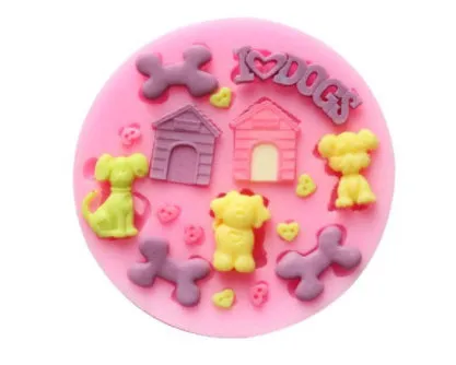 Dog Doghouse Bone Mini Silicone Mold I Love Dogs Theme, Resin Fondant Molds Sugar Craft Tools Chocolate Mould Cake Decorating Mo