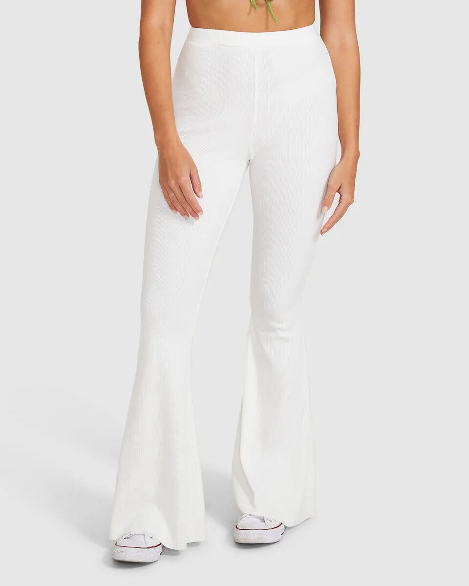 Don't Ask Amanda Rocko Ribbed Flare Pants Off White