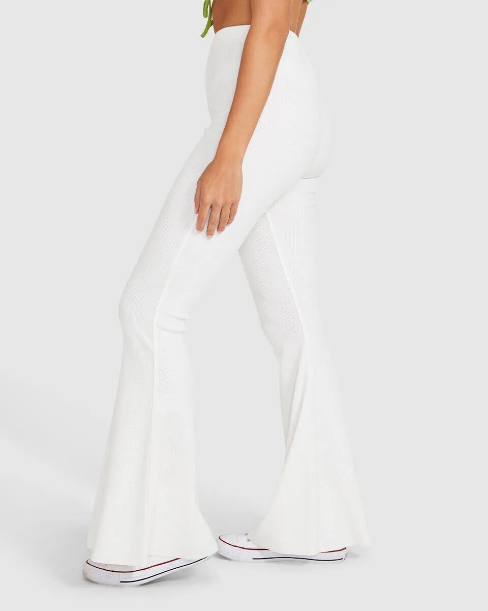 Don't Ask Amanda Rocko Ribbed Flare Pants Off White