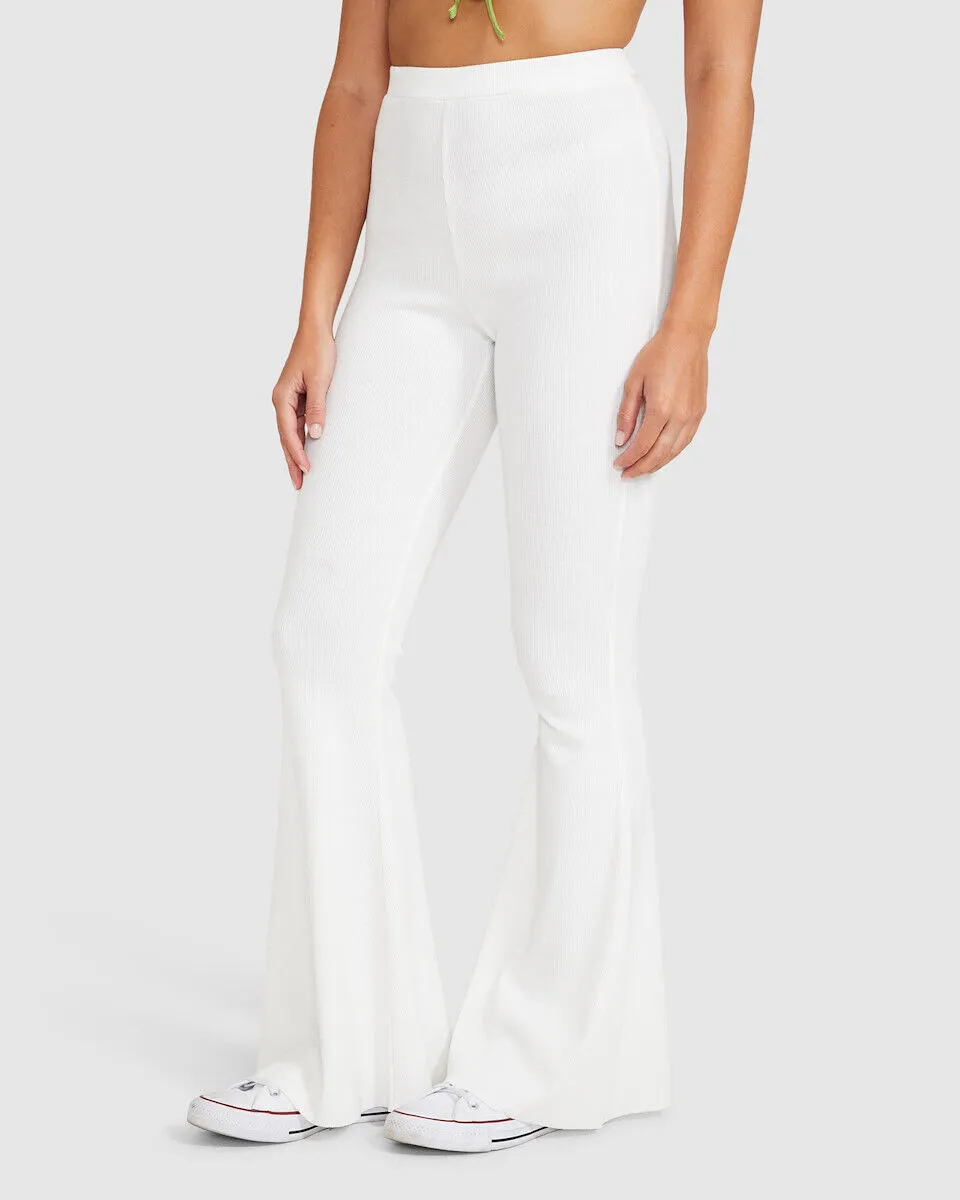 Don't Ask Amanda Rocko Ribbed Flare Pants Off White