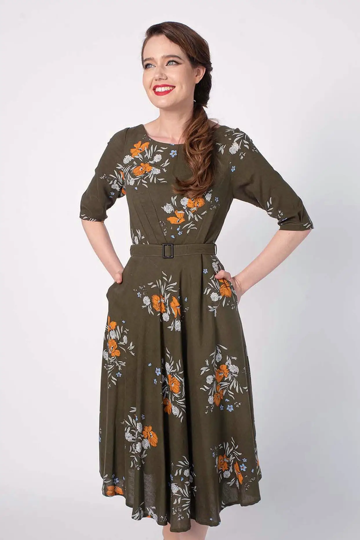 Doris Green & Orange Floral Dress