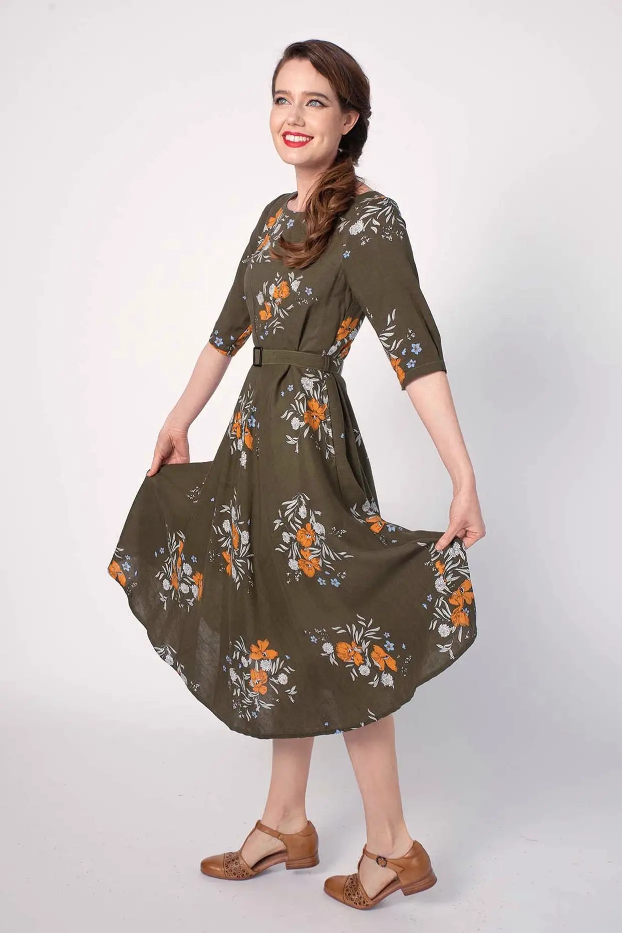 Doris Green & Orange Floral Dress