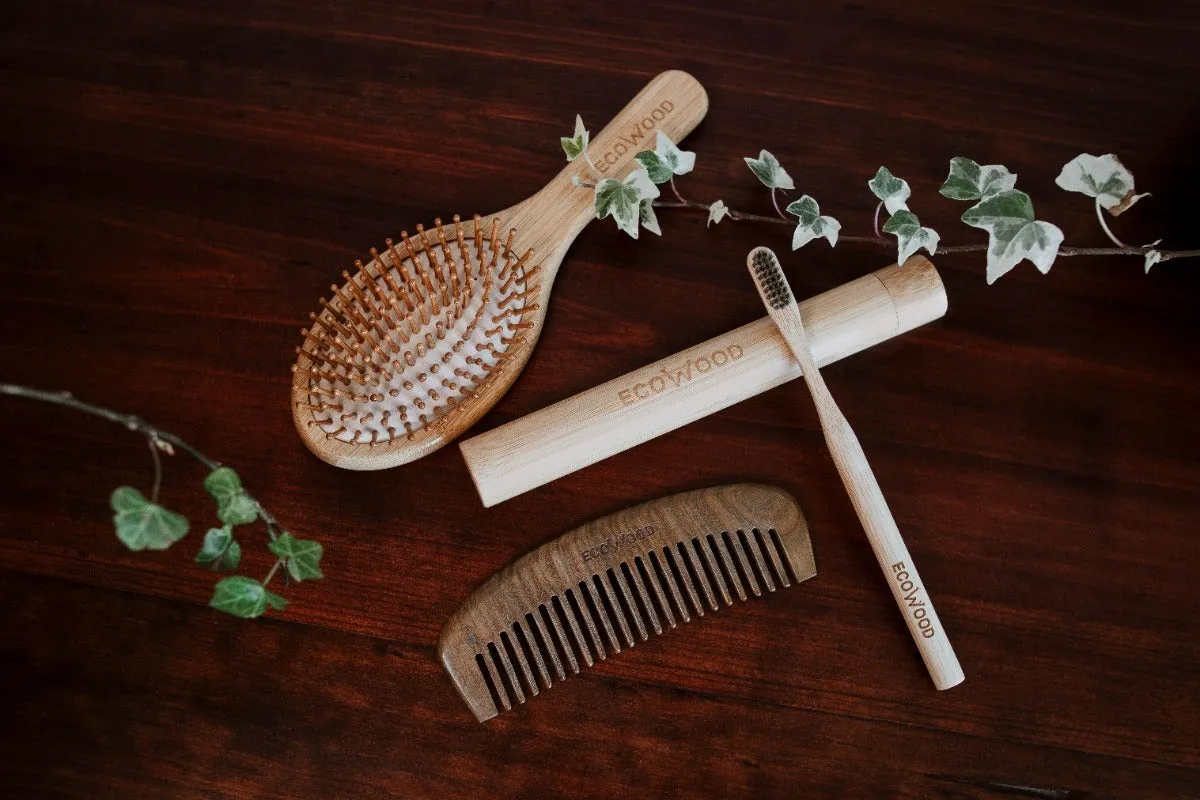 Ecowood Kit Con Peine, Cepillo Cabello Redondo Y Cepillo Dientes