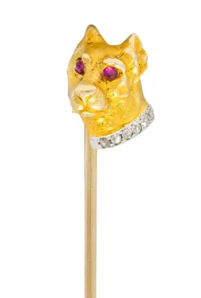 Edwardian Diamond Platinum-Topped 14 Karat Gold Dog Stickpin