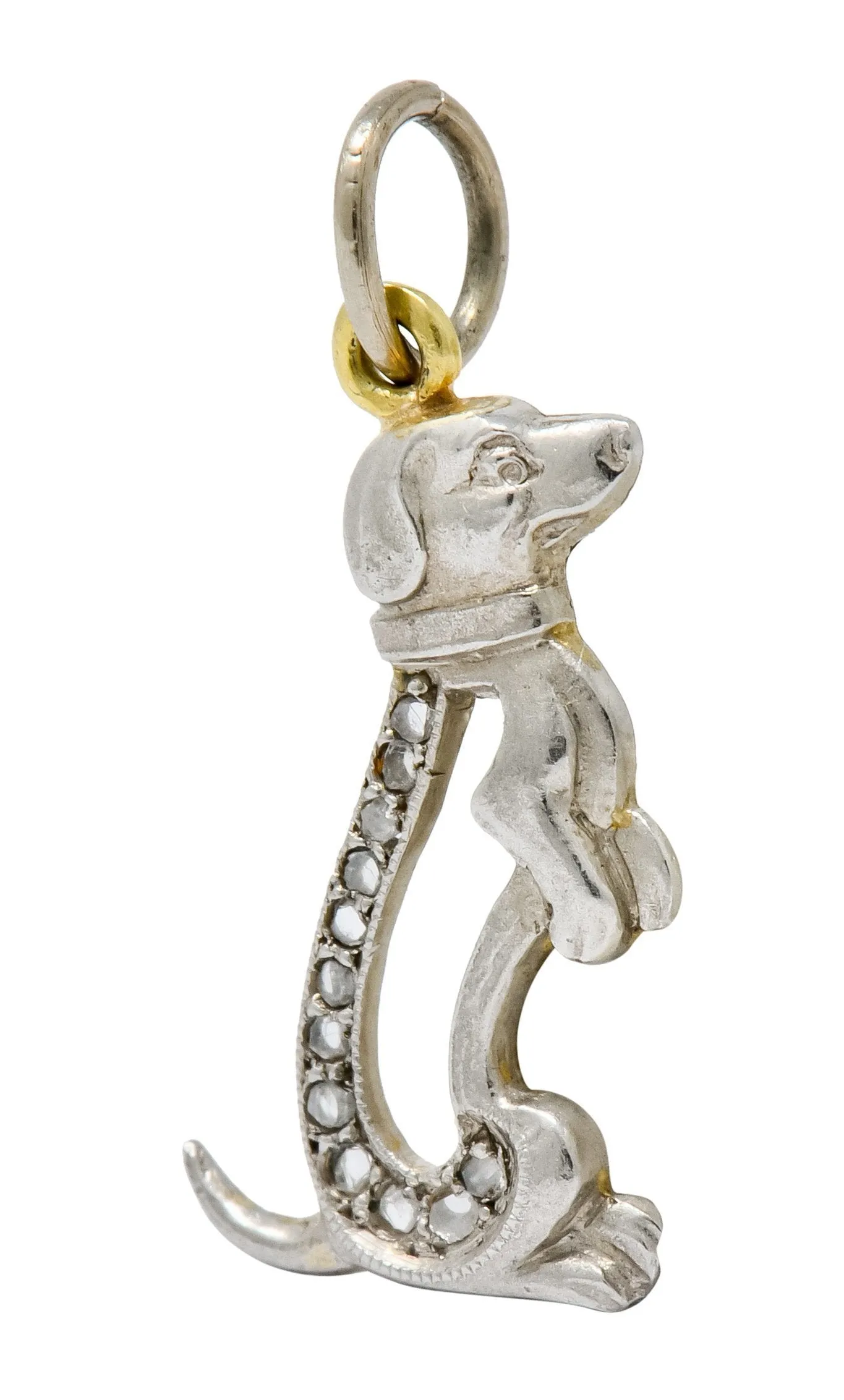 Edwardian Diamond Platinum-Topped 18 Karat Gold Dachshund Dog Charm