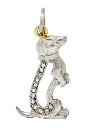 Edwardian Diamond Platinum-Topped 18 Karat Gold Dachshund Dog Charm