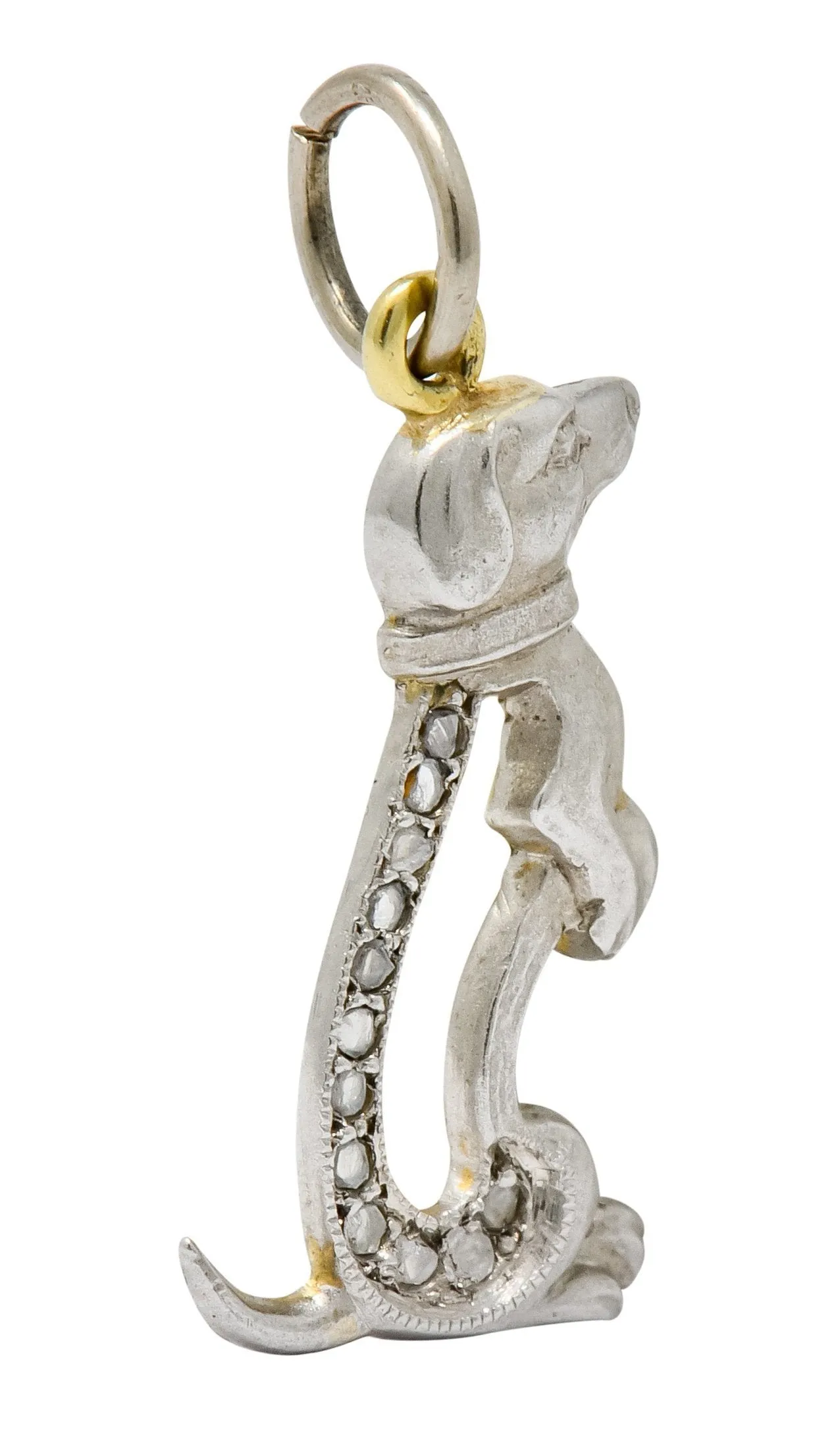 Edwardian Diamond Platinum-Topped 18 Karat Gold Dachshund Dog Charm