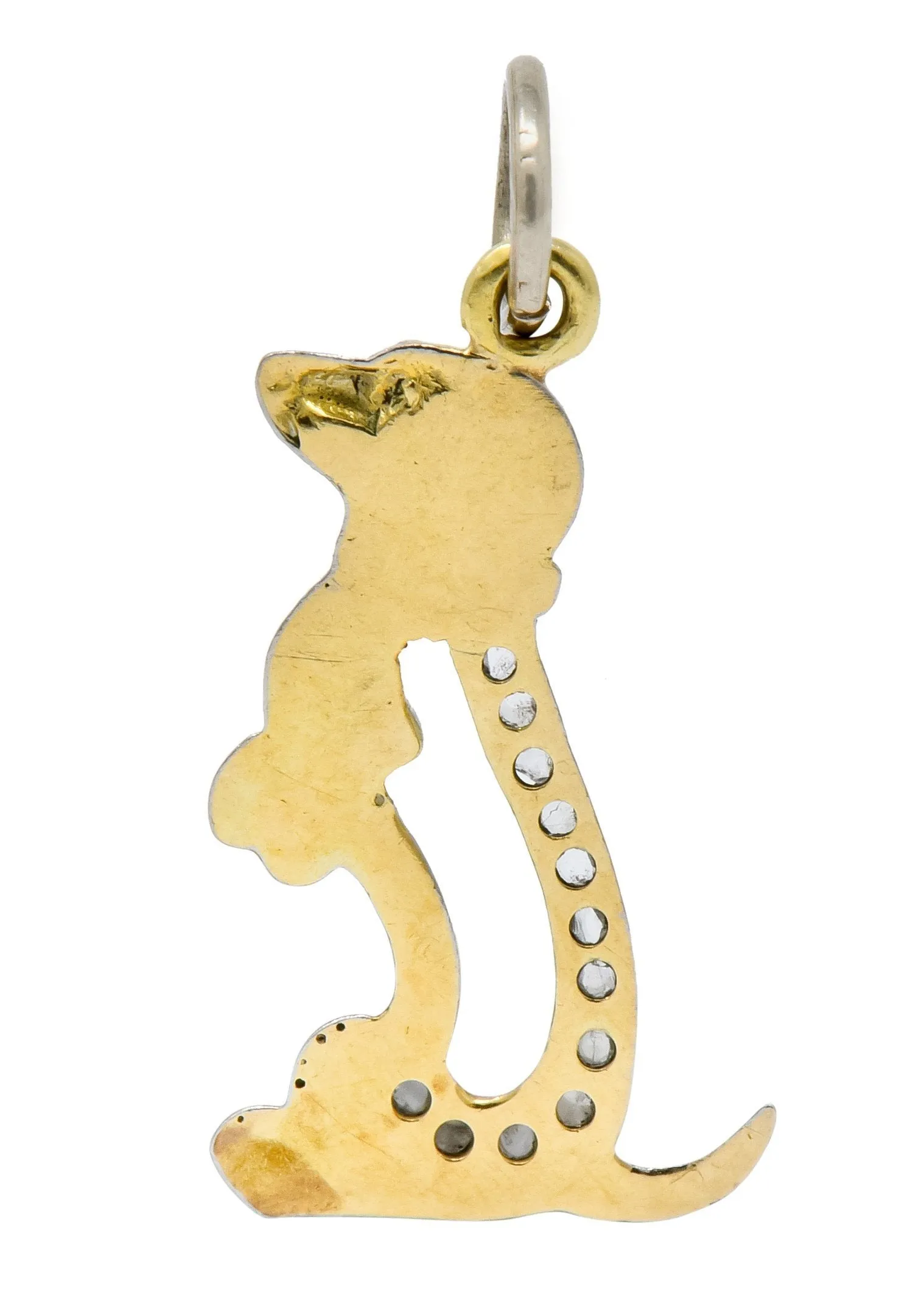 Edwardian Diamond Platinum-Topped 18 Karat Gold Dachshund Dog Charm