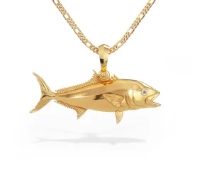 Exquisite 3D Amberjack Fish Pendant with Diamond Eyes | 14k Gold