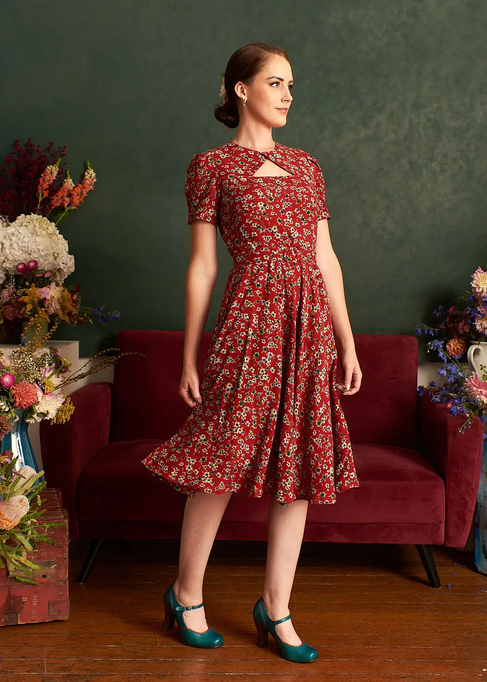 Ginger Burgundy Floral Dress