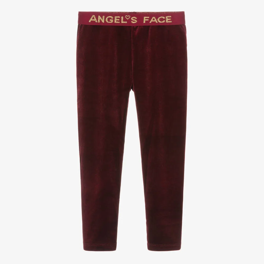 Girls Red Velour Leggings