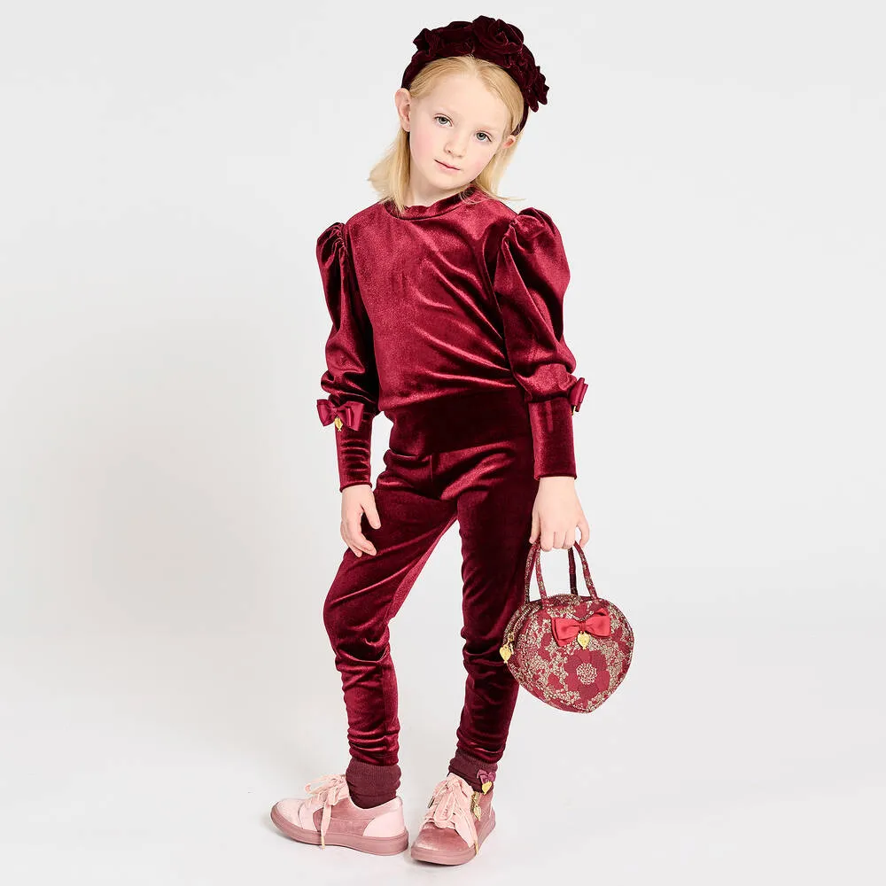 Girls Red Velour Leggings