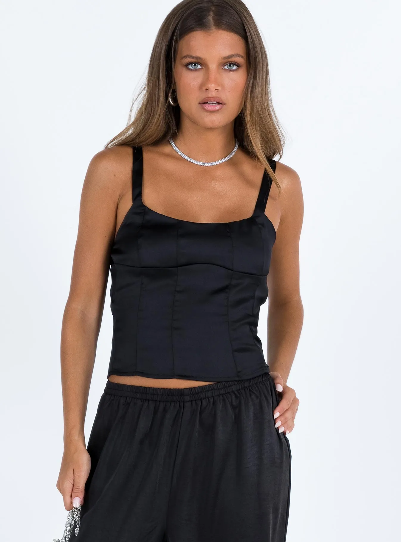 Golda Satin Corset Top Black