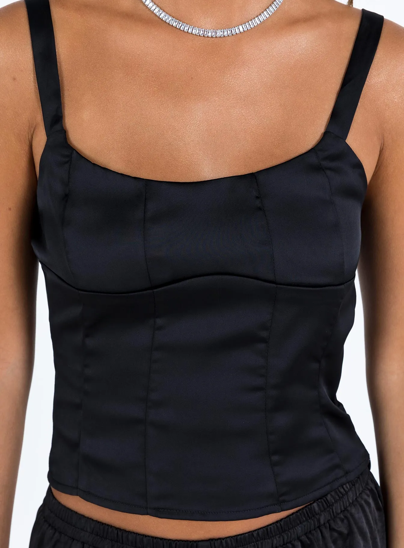 Golda Satin Corset Top Black