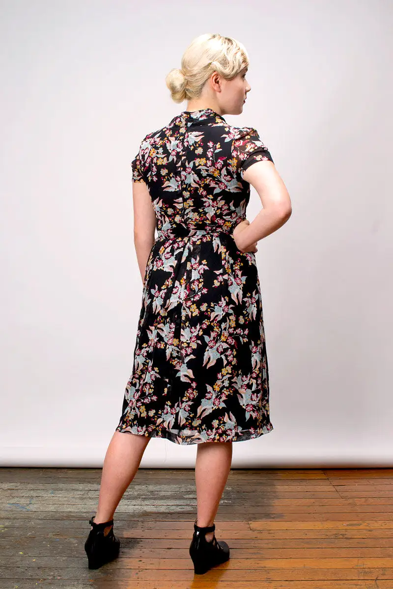 Grace Kelly Black & Blue Floral Dress