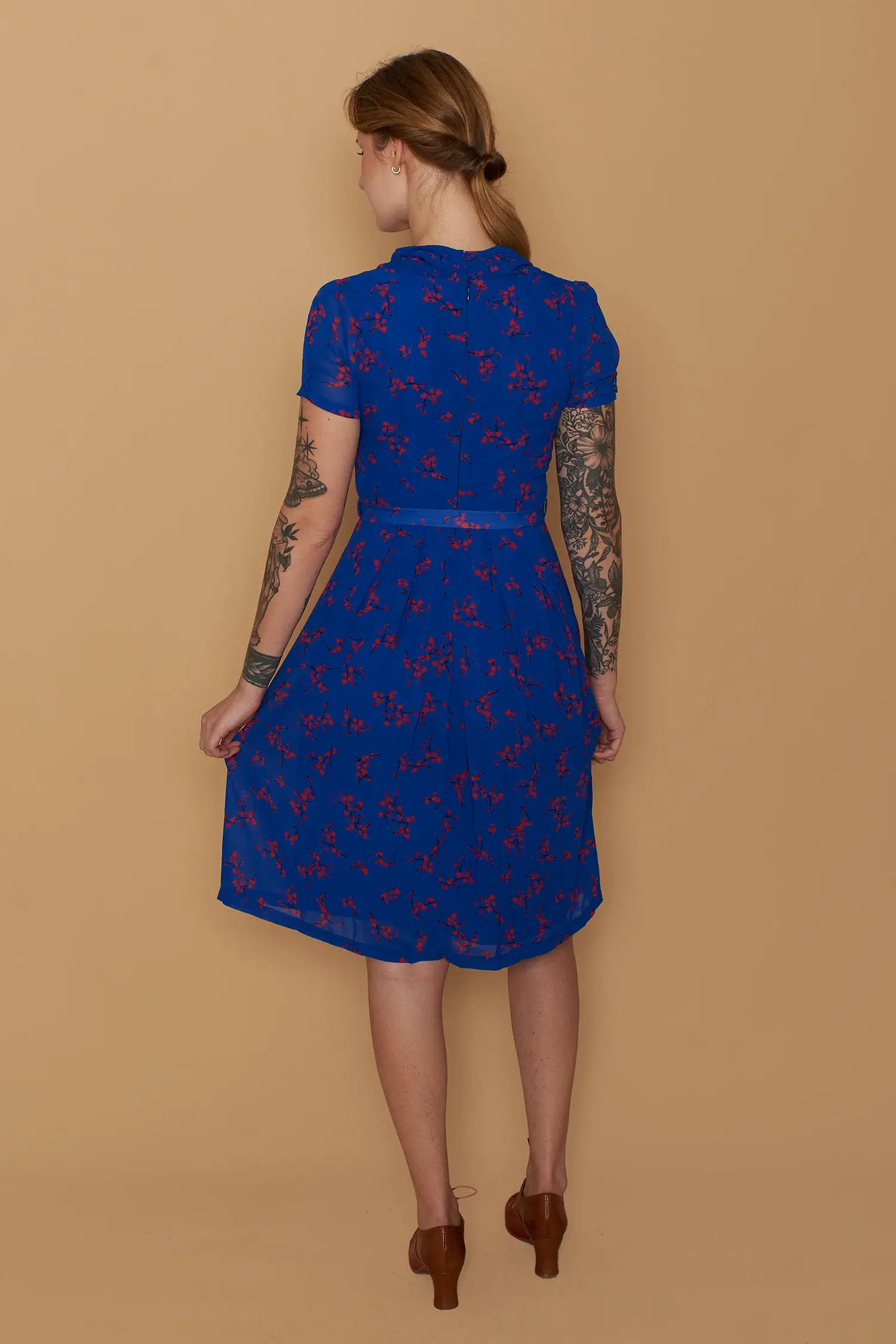 Grace Kelly Blue & Red Floral Dress