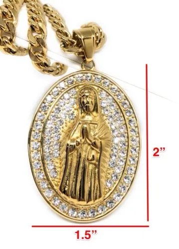 Hip Hop Gold Plated Iced Out Guadalupe Virgin Mary Pendant 30 Cuban Link Chain