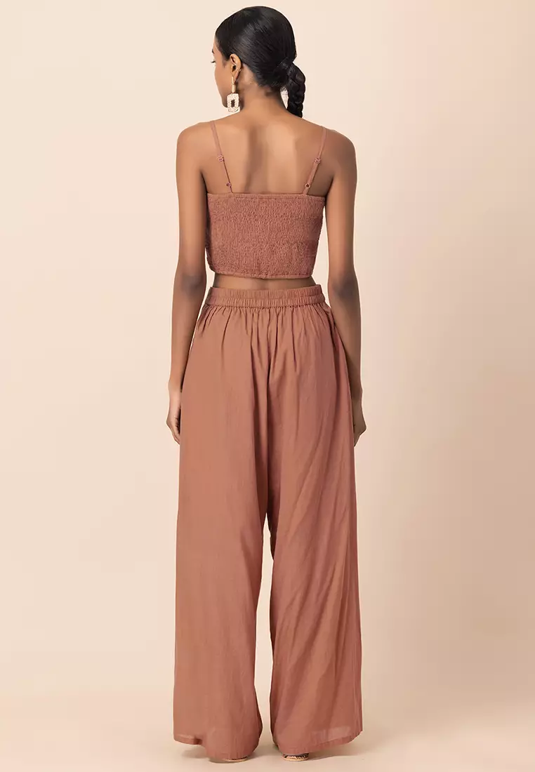 Indya Orange Strappy Crop Top and Pants Set