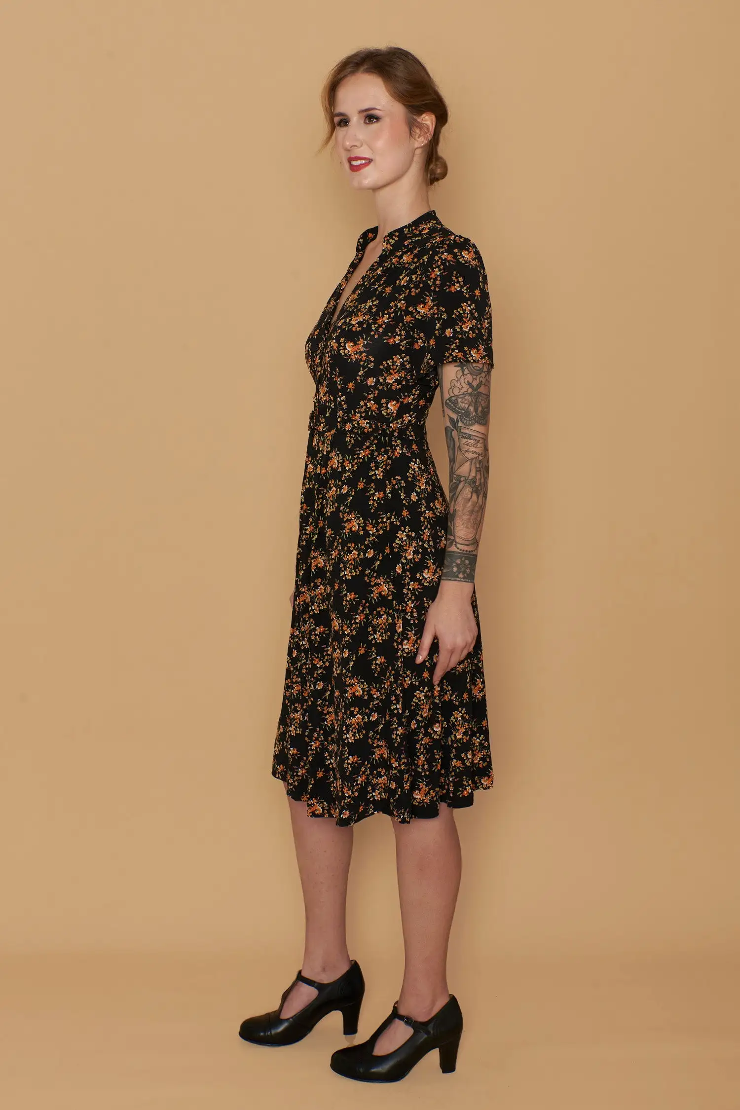 Jobelle Orange & Black Petite Floral Dress