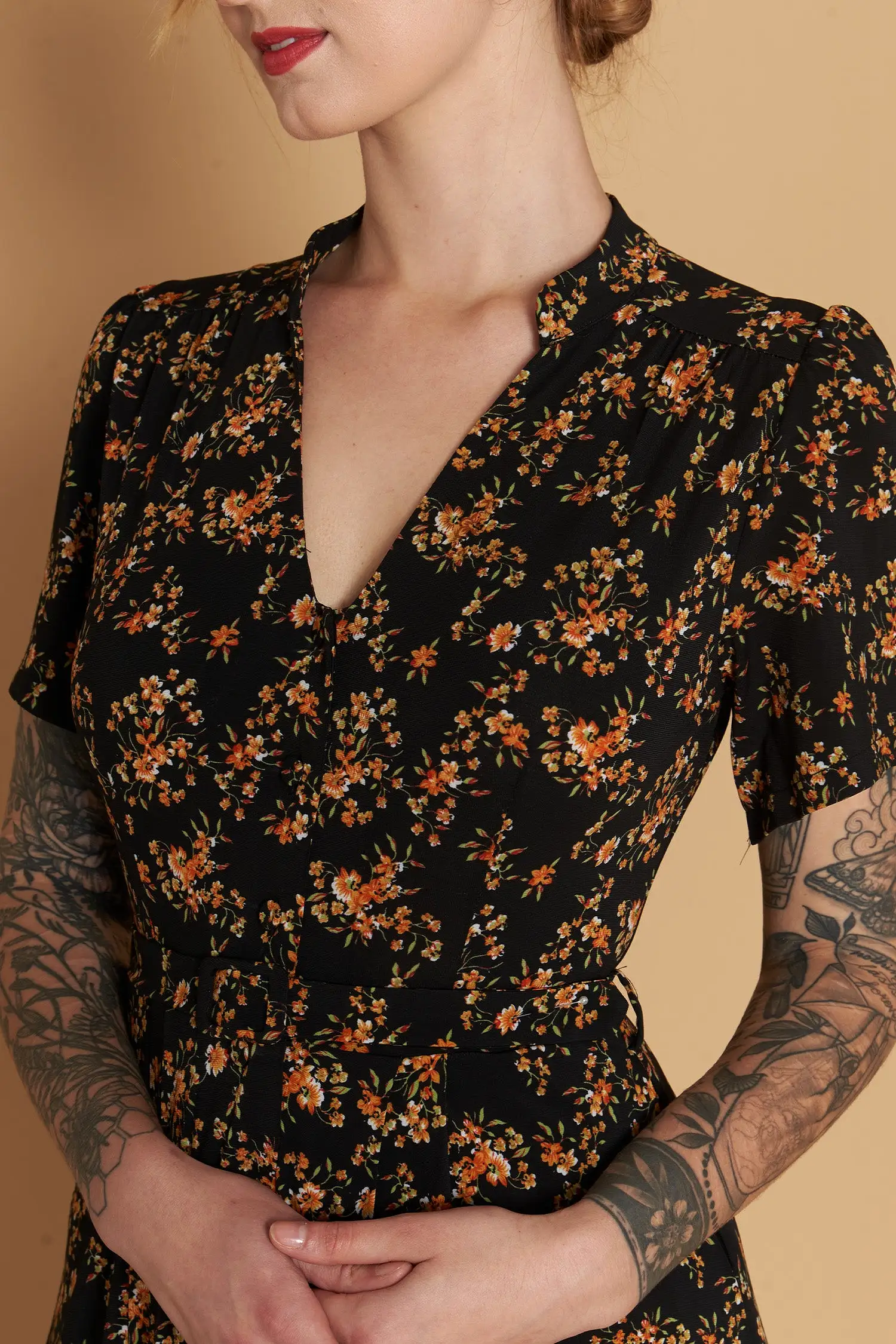 Jobelle Orange & Black Petite Floral Dress