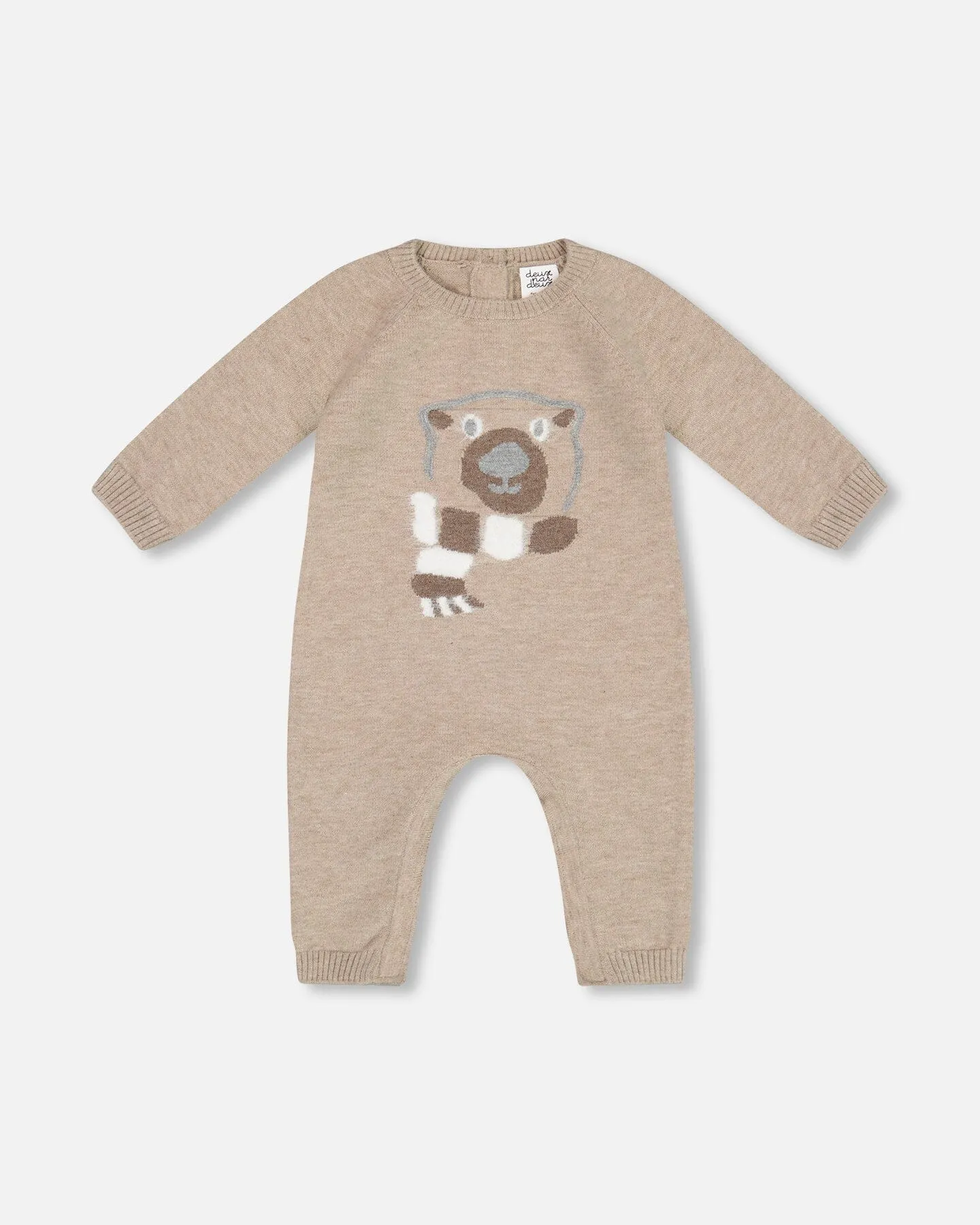 Knitted Bear Jacquard Jumpsuit Sand