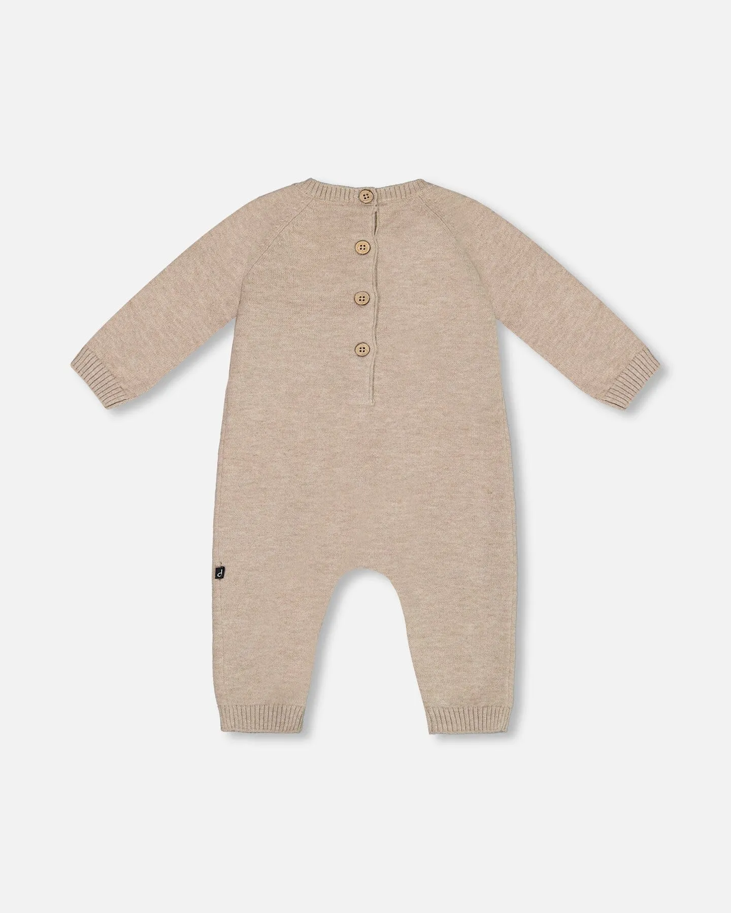 Knitted Bear Jacquard Jumpsuit Sand