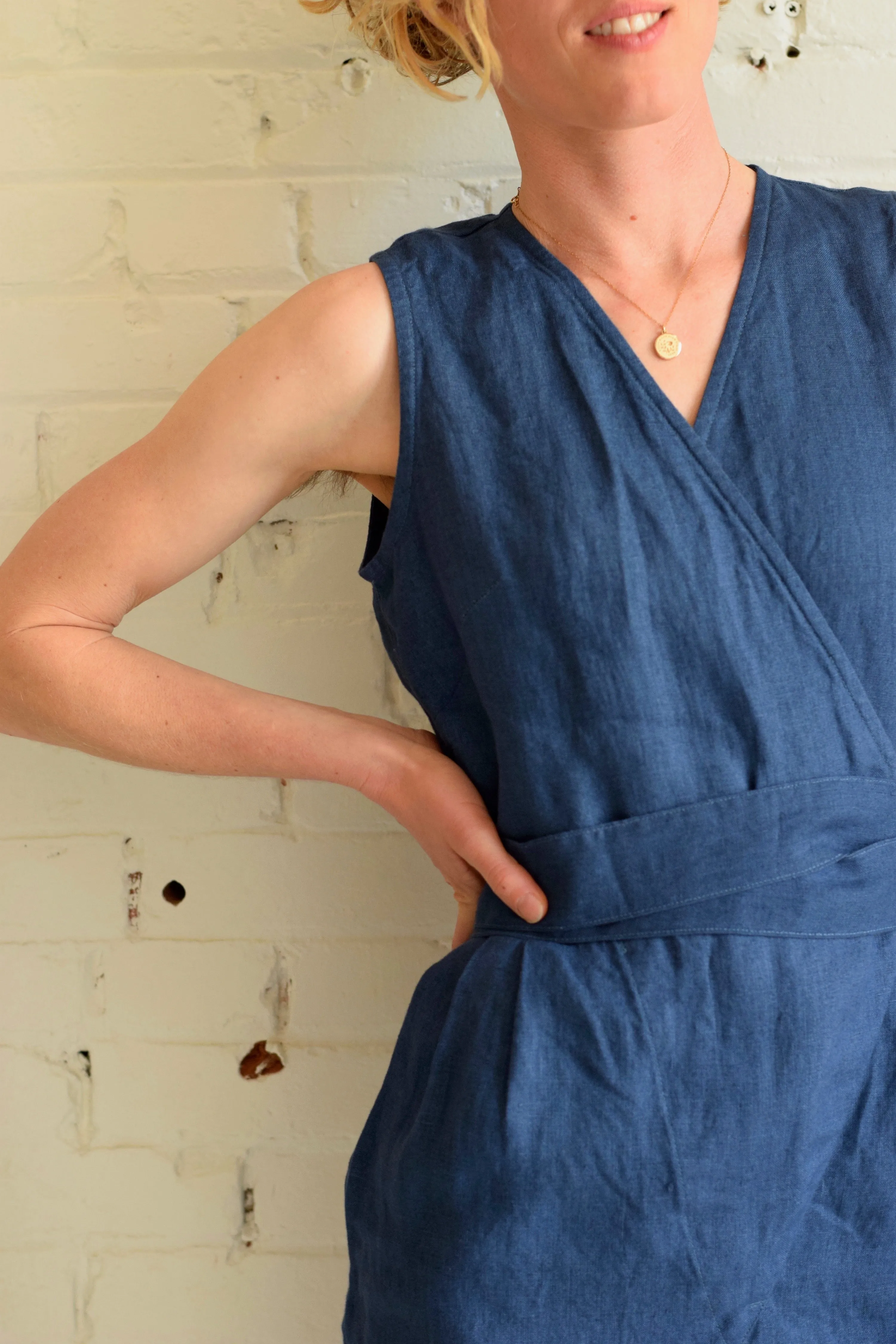 Linen Wrap Jumpsuit | Atlantic Blue