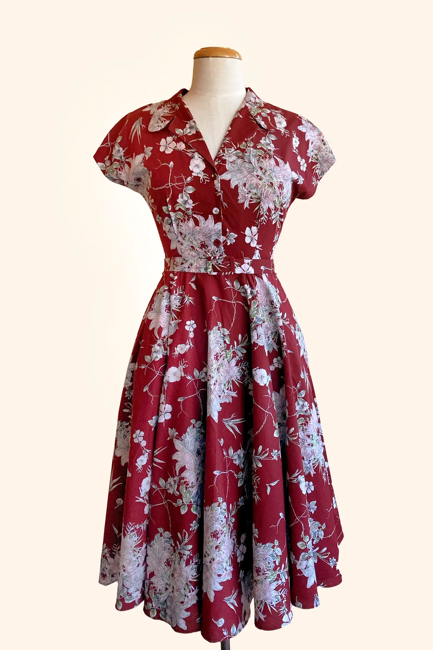 Manette Burgundy Lily Floral Dress