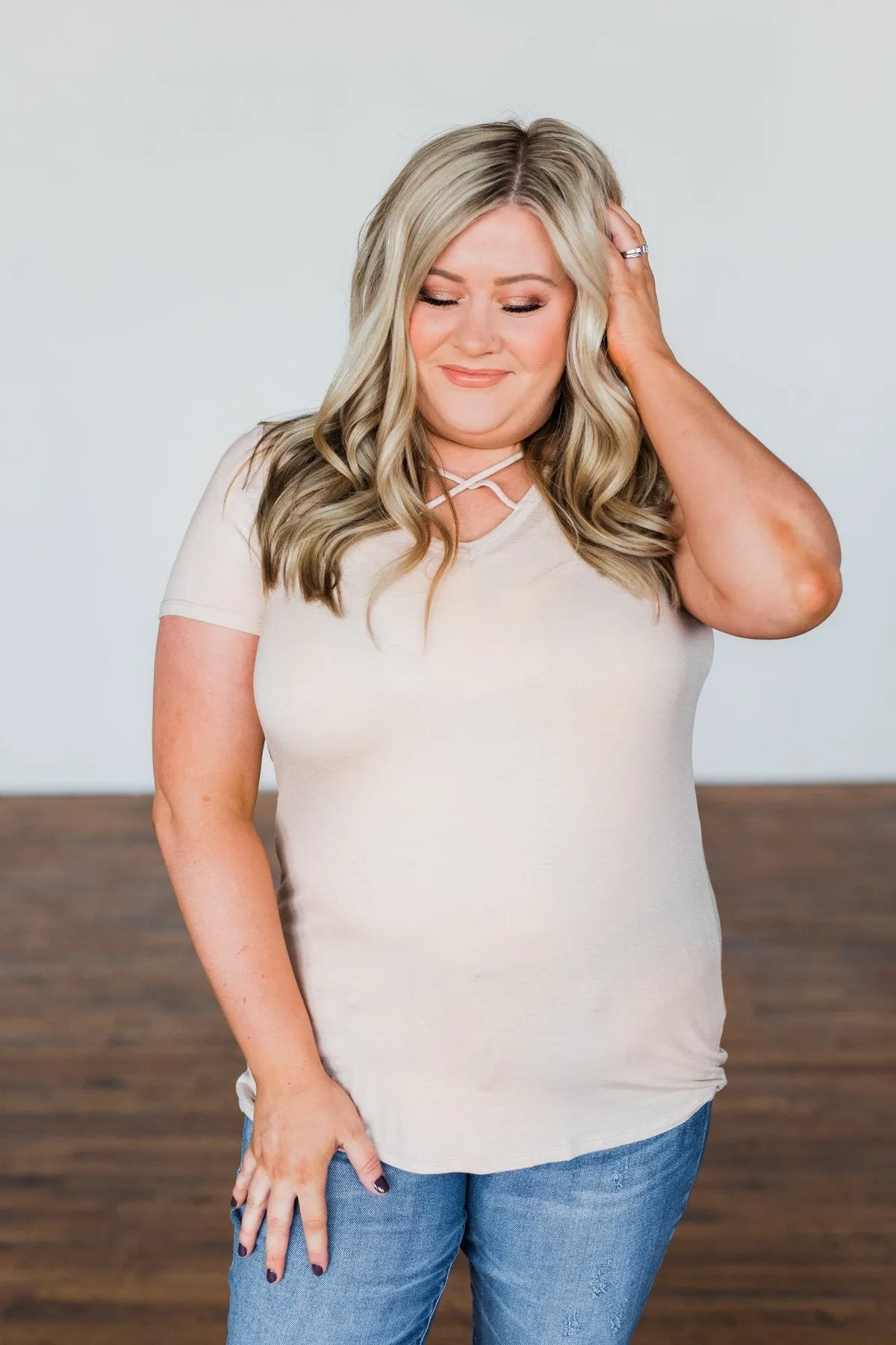 Meet Me Here Short Sleeve Top- Light Oatmeal