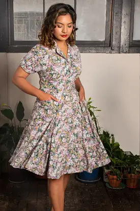 Nancy 1940’s Lilac & Green Floral Dress