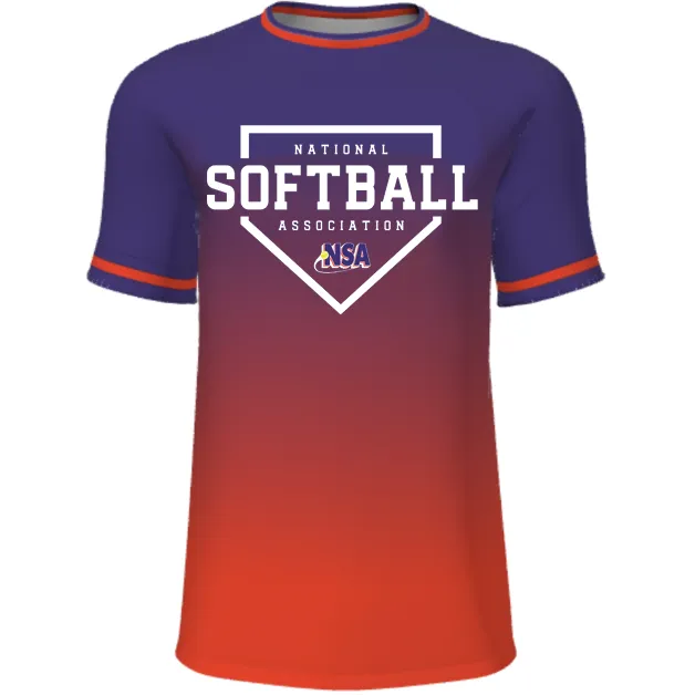 National Softball Association NSA Fade Sublimated Short Sleeve Shirt - Orange/Purple