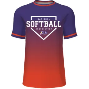 National Softball Association NSA Fade Sublimated Short Sleeve Shirt - Orange/Purple