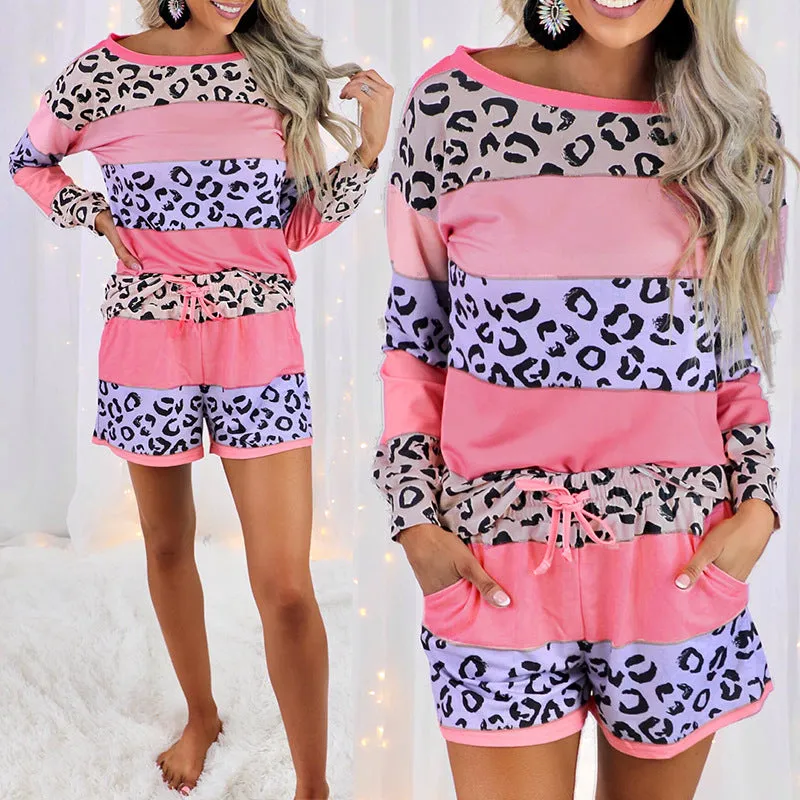 Pajamas With Leopard Print Stitching