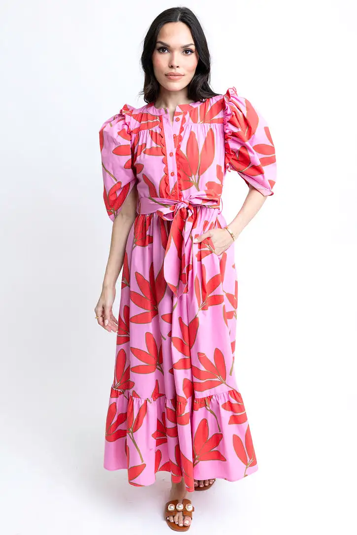 Palm Floral Tier Maxi Dress